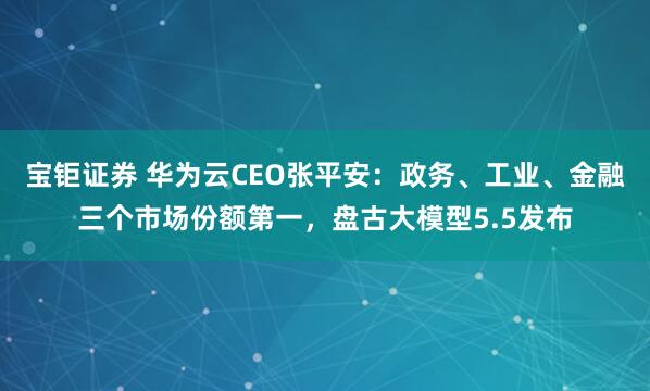 宝钜证券 华为云CEO张平安：政务、工业、金融三个市场份额第一，盘古大模型5.5发布