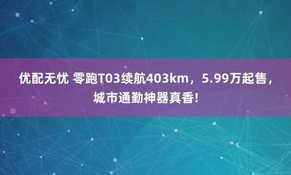 优配无忧 零跑T03续航403km，5.99万起售，城市通勤神器真香!